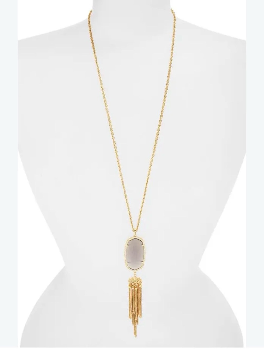 Kendra Scott Rayne Necklace with Gray Stone and Gold Tassel